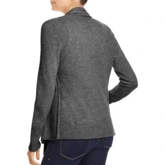 AQUA Cashmere Draped Open-Front Cashmere Cardigan in Dark Grey - NWT - Picture 2 of 2